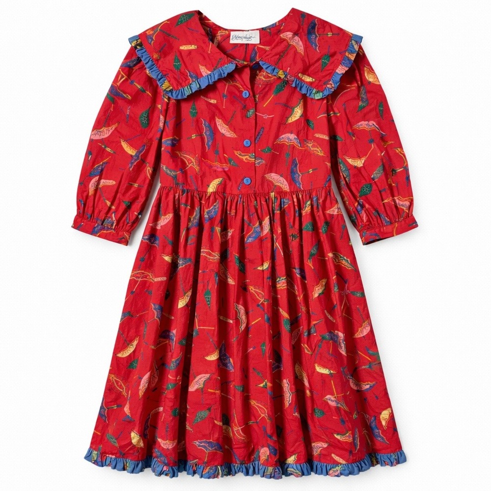 Vtg‎ Mousefeathers Prairie Dress Red Umbrella Ruffle XS Maximalist cottagecore